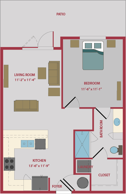 1 bed 1 bath floor plan at Pinnacle Apartments, Jacksonville, 32256
